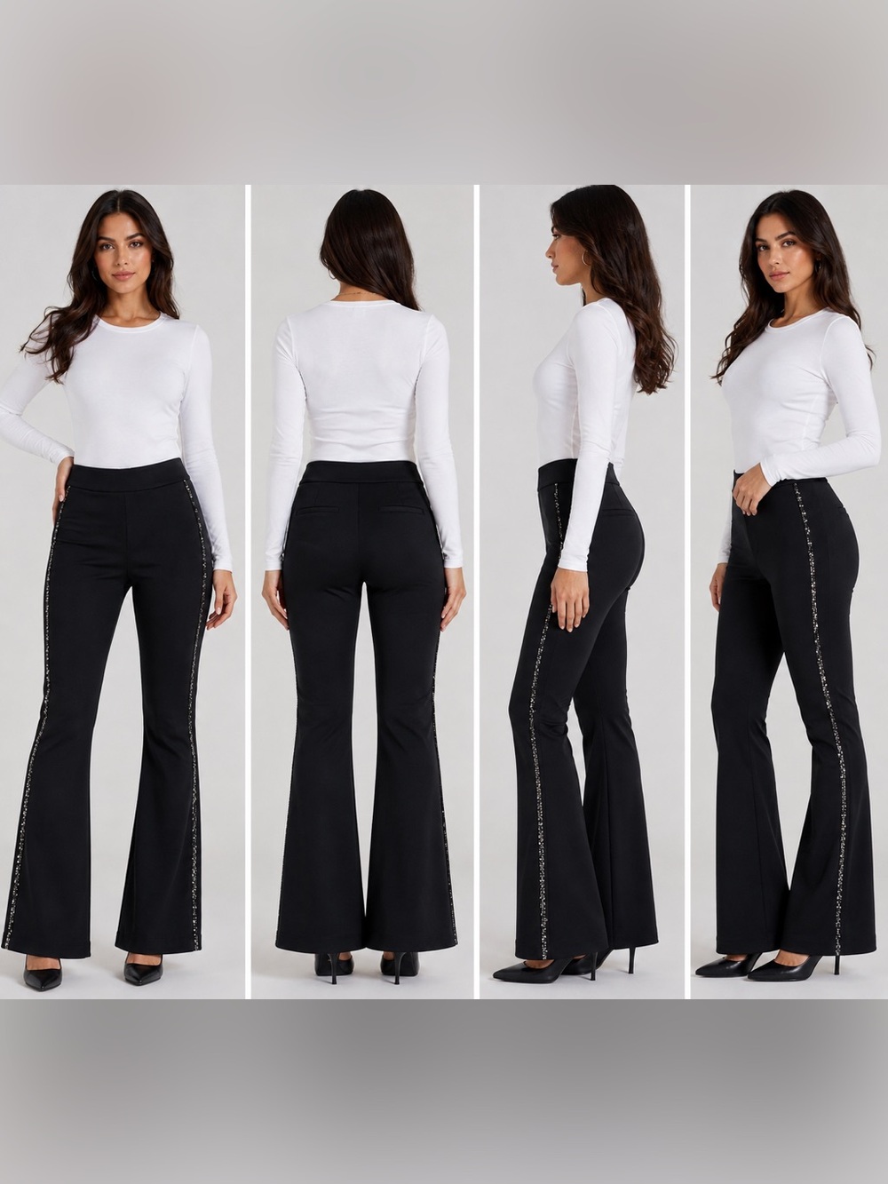 White House Black Market WHBM Pull-On Tux Trim Flare Pants Black 2R NWT